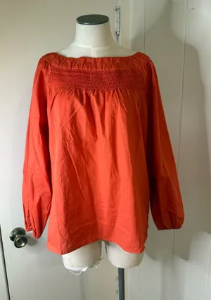 Maeve Anthropologie Women's Smocked Yoke Long-Sleeve Top - Orange Sz S thumbnail 1