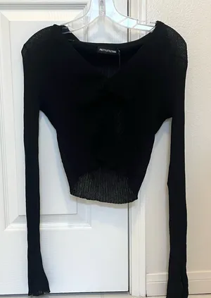 Black Long Sleeve Sheer Top thumbnail 1