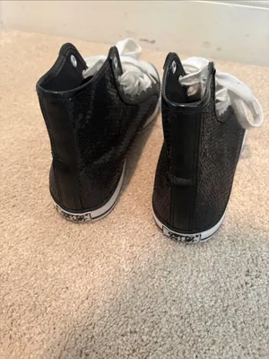 Black Sequined High-Top Sneakers with White Laces thumbnail 5