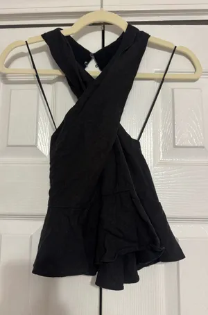 Black linen Steve Madden crisscross top thumbnail 1
