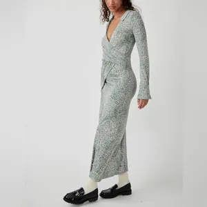 Free People Shayla Floral‎ Long Sleeve Wrap Midi Dress Size S - Mint Combo - NWT thumbnail 2