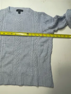 J.Crew Soft Cable Knit Sweater Flared Bell Cuff Women Sz S Light Blue Wool Blend thumbnail 4