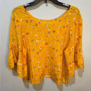Madewell Silk Painted Carnations Floral‎ Ruffle Sleeve Blouse Gold Yellow thumbnail 3