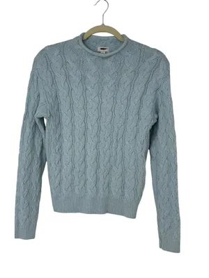 J.Crew Women’s Cable Knit Roll Neck Sweater Light Blue Size Small Cotton Blend thumbnail 1