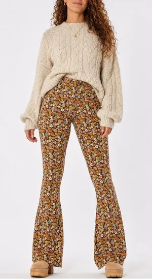 Hollister XS Floral High Rise Flare Bell Bottom Pants | Retro 70s Boho thumbnail 1
