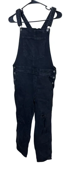 Old Navy Distressed Black Denim Overalls Ripped Knee Pockets Casual‎ Women's 8 thumbnail 1