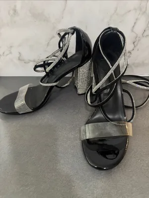 CUCCOO SZL Womans Embellished Silver Ankle Wrap Block Heel Sandals thumbnail 9