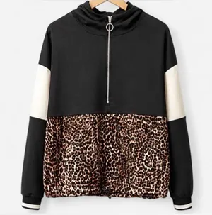 Zara Basic Leopard Print Half-Zip Colorblock Hoodie Pullover - Size XS 🐆✨ thumbnail 10