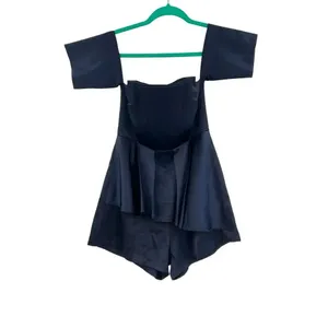Selfie Leslie Aly Off the Shoulder Satin‎ Romper Navy Blue Size Small thumbnail 3