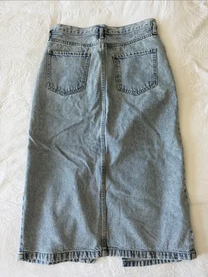 Mango Light Blue Denim Midi Skirt with Front Slit thumbnail 2
