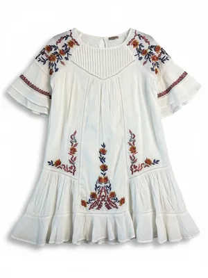 Free People Tunic Dress Womens XS Ivory NEW Embroidered Boho Ruffle thumbnail 4