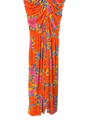 ANTHROPOLOGIE Farm Rio Short Sleeve Ruched Midi Dress Tropical Floral Size M NEW thumbnail 7