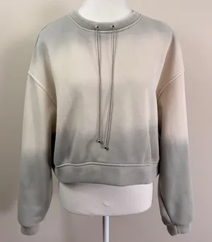 Womens Grey Cream Ombre Cropped Sweatshirt Silver Chain Detail Boxy Fit L thumbnail 1