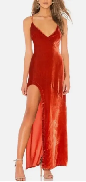 For Love & Lemons Rust Orange Velvet Maxi Dress Size XS thumbnail 1