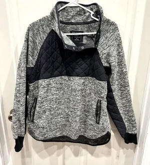 Abercrombie & Fitch Women Blue‎ Quilted Snap Mock Neck Fleece Pullover Jacket M thumbnail 1