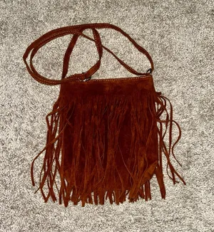 Fringe Faux Suede Crossbody Bag - Brown thumbnail 1