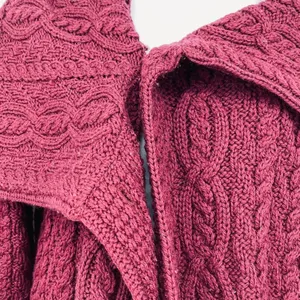 Aran Sweater Knit Merino Wool Burgundy Duster‎ Cardigan Sweater Size S Fisherman thumbnail 4