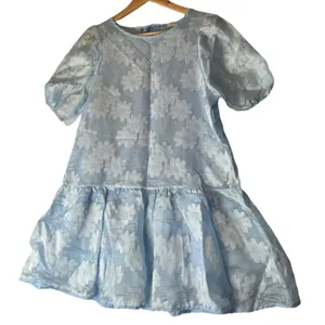 Pink Ripple Womens S Swing Dress Puff Sleeve Drop Waist Blue Floral Garden Party thumbnail 1