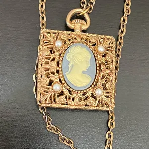 Vintage Unsigned Victorian Lady Cameo Pendant Necklace thumbnail 10