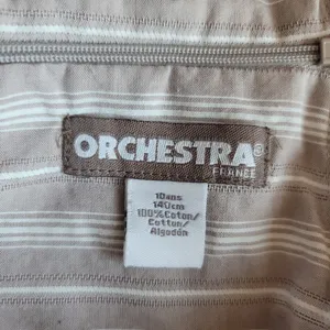 Orchestra France Taupe Striped Asymmetrical Mini Dress 100% Cotton thumbnail 2