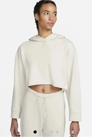 NIKE YOGA tan pullover cropped soft hoodie size small thumbnail 1