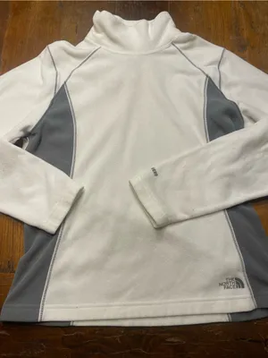 The North Face Tka Micro Women Sz M Fleece Pullover Mock Neck White Gray thumbnail 1