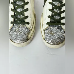 Golden Goose White Sneakers with Silver Glitter and Leopard Star Size 39 thumbnail 5