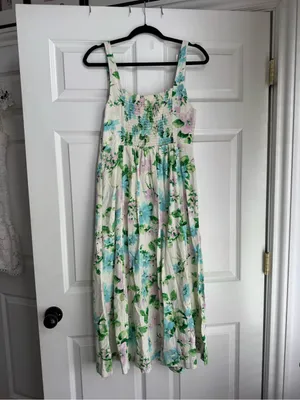 Old Navy Cream Maxi Dress with Blue & Green Floral Print thumbnail 2