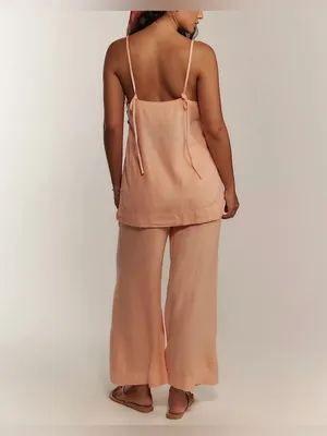 NWT Free People Free-Est Sightseer Linen Set - Honeyed Apricot Peach - XS thumbnail 4