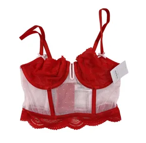 Auden - Underwire Lace Trim Corset Top in Red & White thumbnail 1