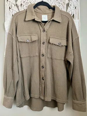 Waffle Knit Shacket Brown Size M thumbnail 1