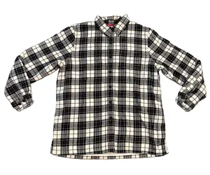 L.L Bean Women's Fleece Lined Shacket Medium Plaid Jacket Black Ivory Red thumbnail 1