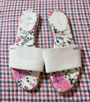 Marc New York White Slide Sandals with Pink Floral Footbed thumbnail 1