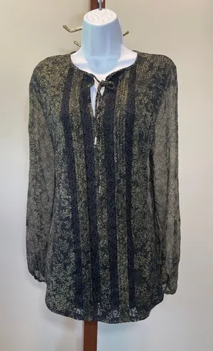White House Black Market Long Sleeve Lace Pleated Top Size M Green Leaf Print thumbnail 1