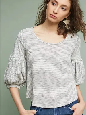 Anthropologie Eri + Ali Trina striped bubble sleeve tee size medium thumbnail 1