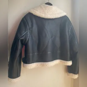 Urban Revivo Faux Leather Shearling Jacket Black Size S thumbnail 3