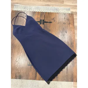 Alice &‎ Olivia Mini Slip Dress Women Size 2 Navy Blue Lace Trim Cross Back thumbnail 6