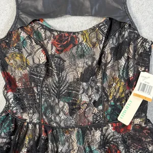 CHORD Juniors Size 7 Black Multi-Color Floral Lace Sleeveless Fit & Flare Dress thumbnail 6