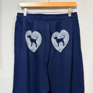 PINK Victoria's Secret Navy Blue Heart Dog Graphic Jogger Sweatpants Large thumbnail 4