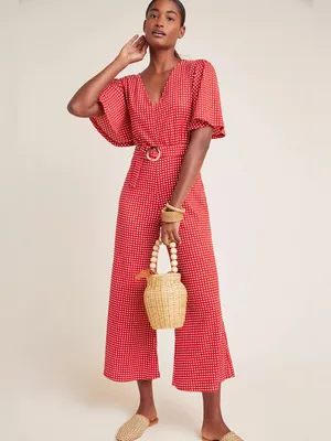 Anthropologie Margaret Belted red Jumpsuit romper 12 thumbnail 3