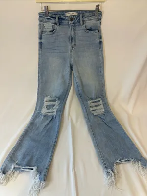 Hidden Light Blue Distressed Flare Jeans with Frayed Hem thumbnail 1