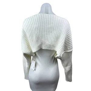 NEW Commense Cream Ribbed Knit Dolman Long Sleeve Cropped Cardigan Sweater XS thumbnail 3