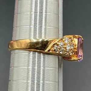 Purple Clear Rhinestone 14k Gold Electroplate Cocktail Ring Size 9 thumbnail 2