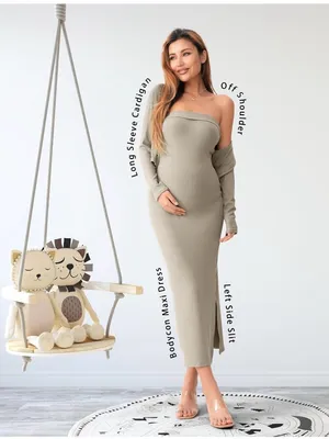 SUNNYBUY Baby Shower Maternity Tube Dress Short Cardigan Ribbed Maxi Dress thumbnail 3