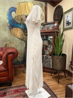 VTG Jay Jacobs Cream Maxi Dress 7/8 Textured Crinkle Minimalist Wedding Bridal thumbnail 5