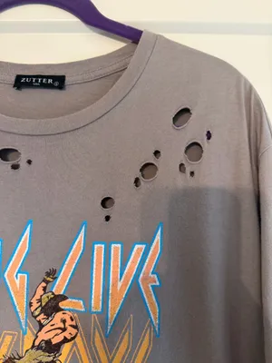 Zutter Distressed Graphic Tee Gray thumbnail 6