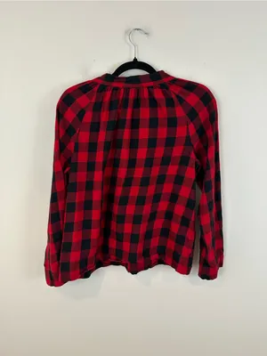 Madewell Red and Black Plaid Flannel Tie-Neck Top Size XS Women's thumbnail 6