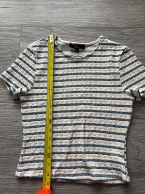 Lulus Blue & Cream Striped Short Sleeve Knit Tee size M thumbnail 4