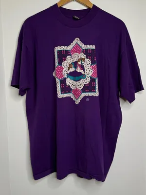 Vintage 80s Best Fruit of the Loom T Shirt Rocking Horse Adult Size XXL Purple thumbnail 1