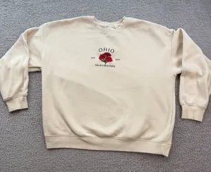 Ohio The Buckeye State Embroidered Cream Crewneck Sweatshirt Womens XL thumbnail 1